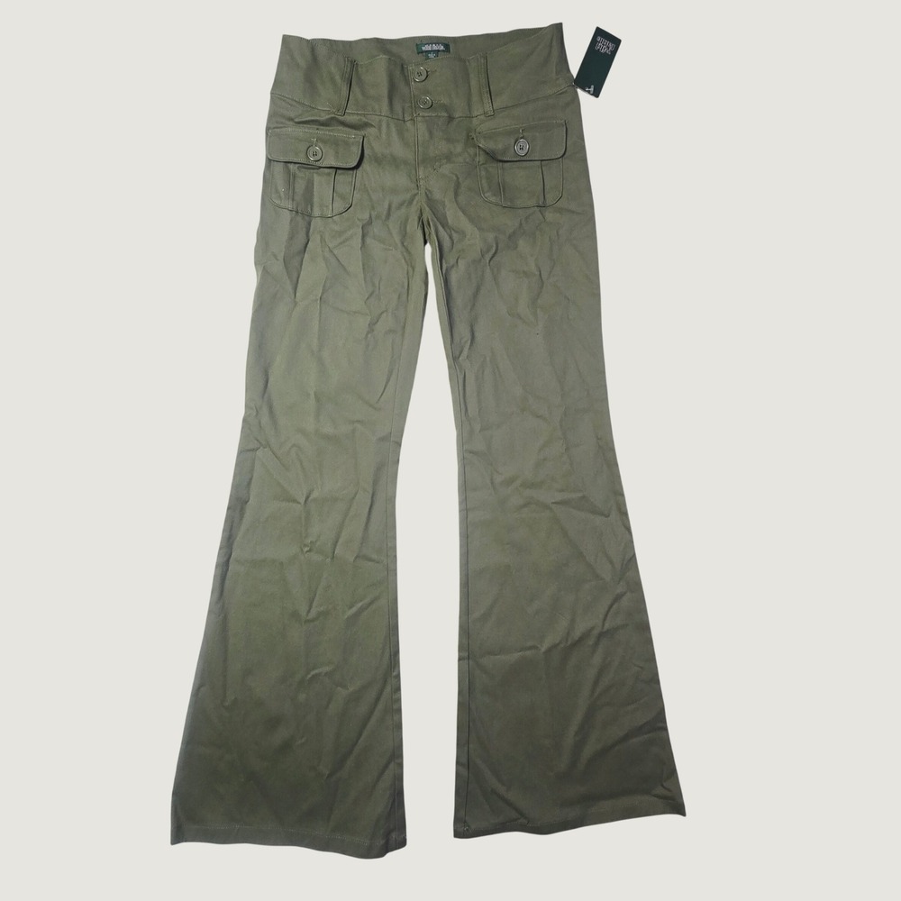 Wild Fable Women's Flare Leg Utility Cargo Pants Size 2 Olive Green Bell Bottom